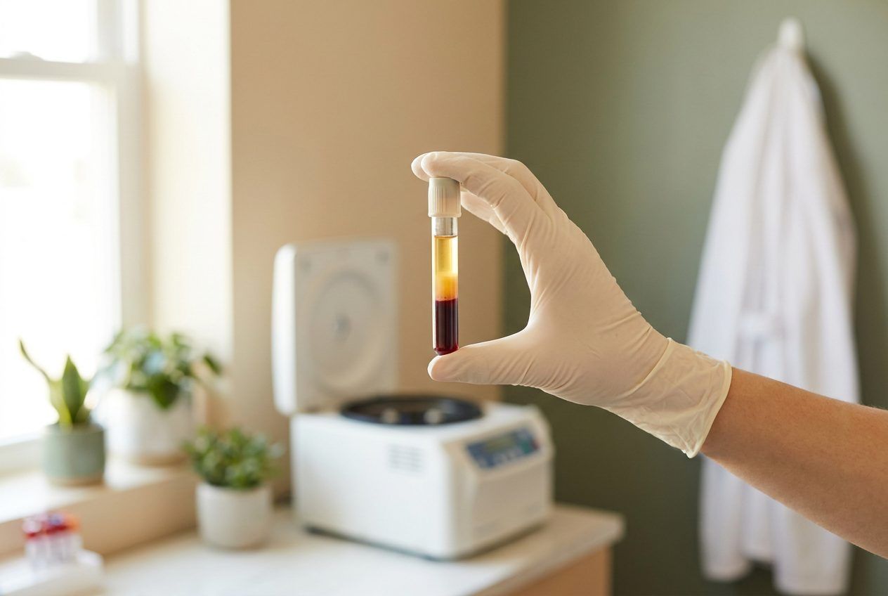 A centrifuged tube with a golden layer above the red cells.